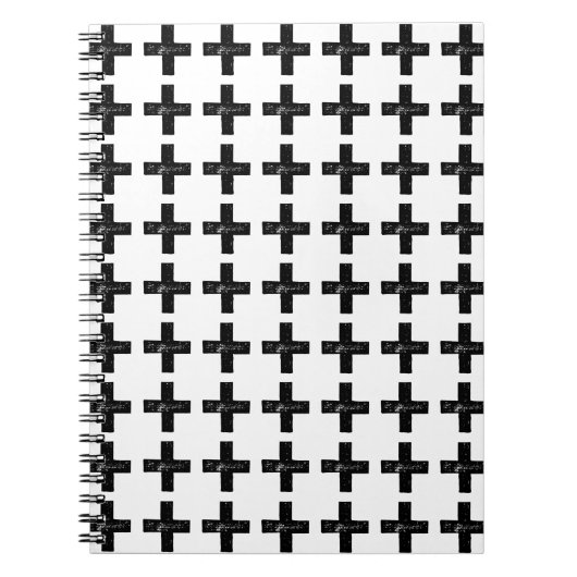 Zwart-wit "Plus" Wiskunde Symbool Lino Cut Notitieboek (Voorkant)