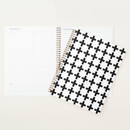 Zwart-wit "Plus" Wiskunde Symbool Lino Cut Planner (Display)