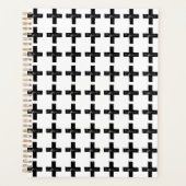 Zwart-wit "Plus" Wiskunde Symbool Lino Cut Planner (Voorkant)