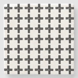 Zwart-wit "Plus" Wiskunde Symbool Lino Cut Stenen Onderzetter