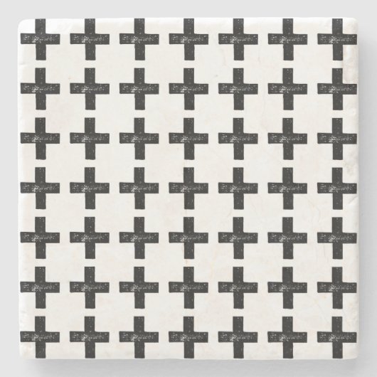 Zwart-wit "Plus" Wiskunde Symbool Lino Cut Stenen Onderzetter (Voorkant)