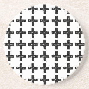 Zwart-wit "Plus" Wiskunde Symbool Lino Cut Zandsteen Onderzetter