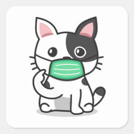 ZWART-WIT POESJE MET MASKER Vierkante Stickers