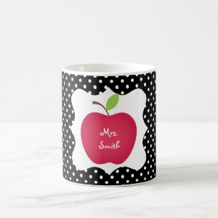 Zwart-wit poka Dot Red Apple Teacher's Koffiemok