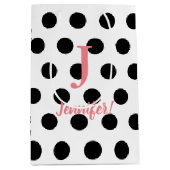 Zwart-wit poka Roze monogram Aangepaste naam Medium Cadeauzakje (Voorkant)