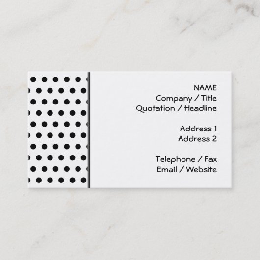 Zwart-wit poka-vlek. Spottig. Visitekaartje (Voorkant)