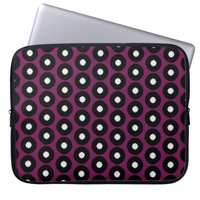 Zwart-wit pokadopatroon laptop sleeve (Voorkant)