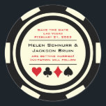 Zwart Wit Poker Chip Bruiloft Save The Date Ronde Sticker<br><div class="desc">Vertroebel je gasten door ze deze zwart-witte pokerchip te sturen,  sla de datum stickers op om op hun kalender te plaatsen. Ze wachten met spanning op de formele uitnodiging voor deze zeker leuke bruiloft!</div>