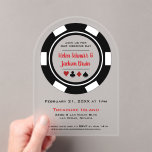Zwart-wit Poker Chip Casino Wedding Acryl Uitnodigingen<br><div class="desc">Verras uw gasten door ze deze zwart-wit poker chip bruiloft acryl uitnodigingen te sturen. Ze zullen reikhalzend uitkijken om je te vergezellen op deze zeker leuke bruiloft!</div>