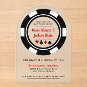 Zwart-wit Poker Chip Casino Wedding Acryl Uitnodigingen (Voorkant)