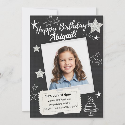 Zwart Wit Polaroid Sterren Verjaardag Kaart (Voorkant)