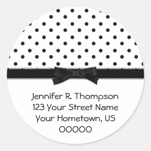 Zwart-wit Polka Dot Adres Stickers (Voorkant)