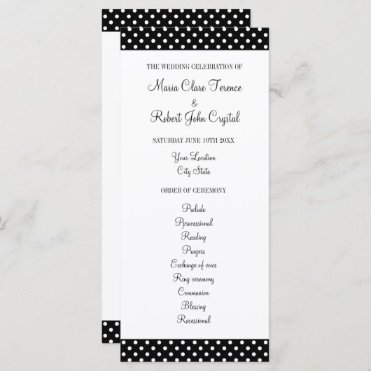 Zwart-wit polka dot bruiloft programma programmakaart (Voorkant / Achterkant)