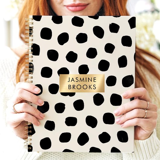 Zwart-wit Polka Dot Custom Name Planner
