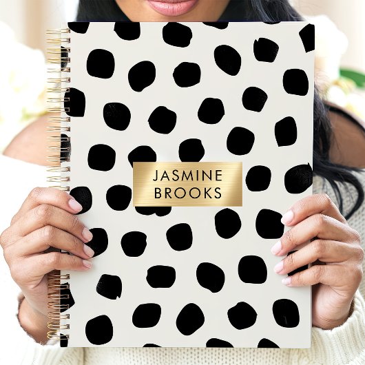 Zwart-wit Polka Dot Custom Name Planner