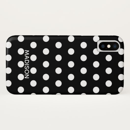 Zwart-wit polka dot Gepersonaliseerde naam Case-Mate iPhone Case (Achterkant (horizontaal))