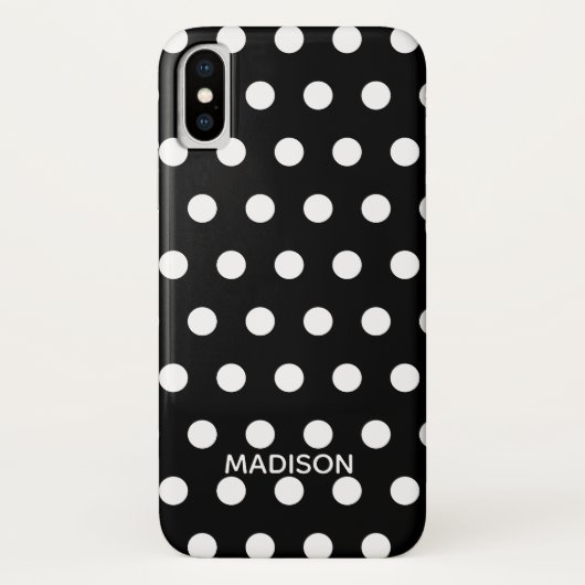 Zwart-wit polka dot Gepersonaliseerde naam Case-Mate iPhone Case (Achterkant)