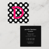 Zwart-wit Polka Dot Hot Pink Monogram Vierkante Visitekaartje (Voorkant / Achterkant)