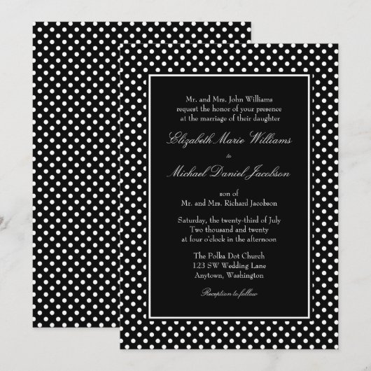 Zwart-wit Polka Dot Huwelijksuitnodigingen Kaart (Voorkant / Achterkant)