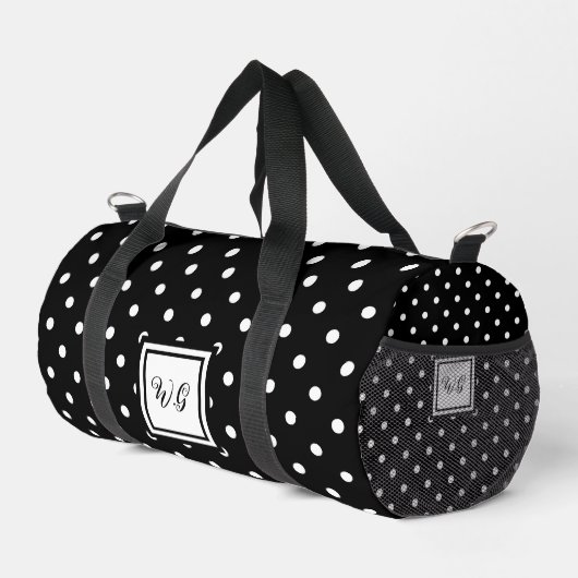 Zwart-wit polka dot initialen patroon girly plunjezak (Rechterhoek)