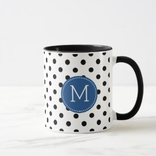 Zwart-wit polka dot marine-blauwe accenten mok
