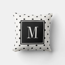 Zwart-wit polka dot minimal MONOGRAM Kussen
