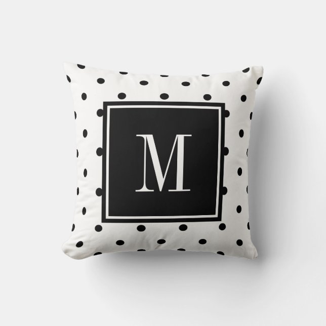 Zwart-wit polka dot minimal MONOGRAM Kussen (Voorkant)