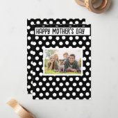 Zwart-wit Polka Dot Moederdag Notitiekaartje (Voorkant / Achterkant in situ)
