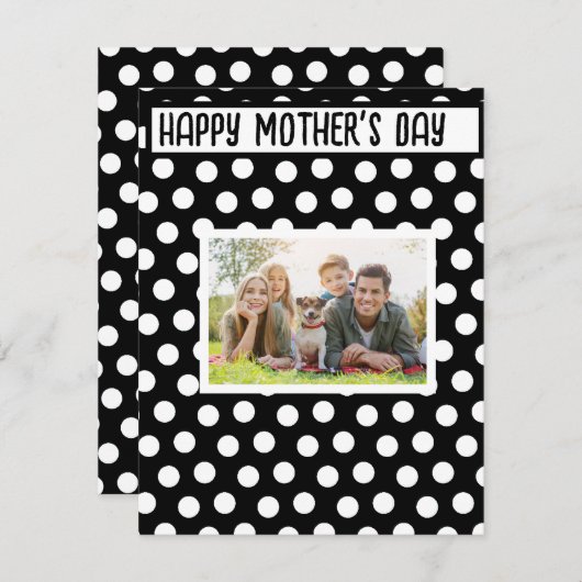 Zwart-wit Polka Dot Moederdag Notitiekaartje (Voorkant / Achterkant)
