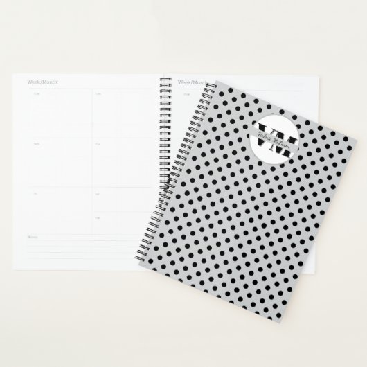 Zwart Wit Polka Dot Monogram 2026 Custom Planner (Display)