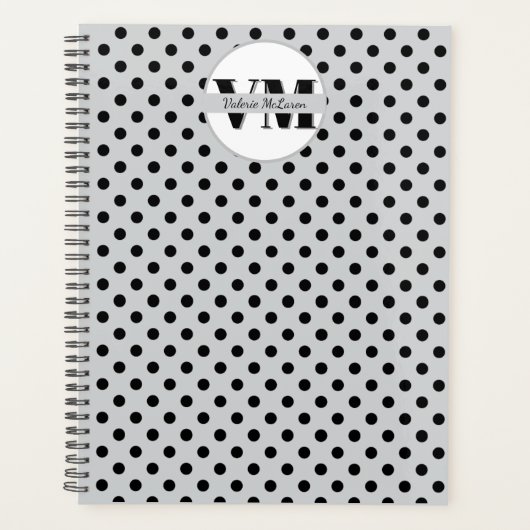 Zwart Wit Polka Dot Monogram 2026 Custom Planner (Voorkant)