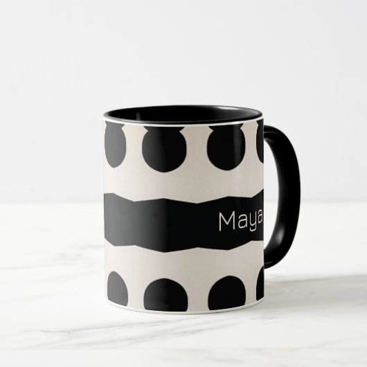 Zwart Wit Polka Dot Monogram Uniek patroon Mok (Voorkant rechts)