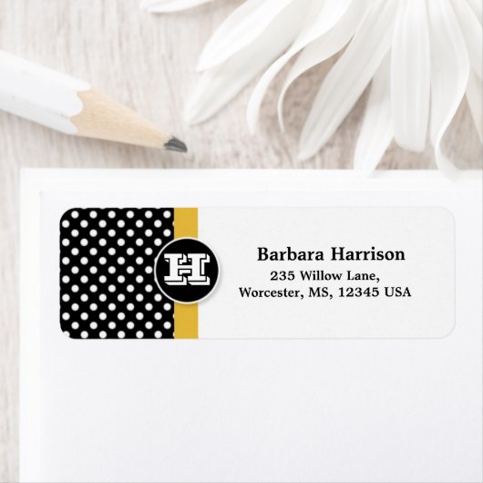 Zwart, wit polka dot Monogrammed Afstuderen Etiket (Insitu)