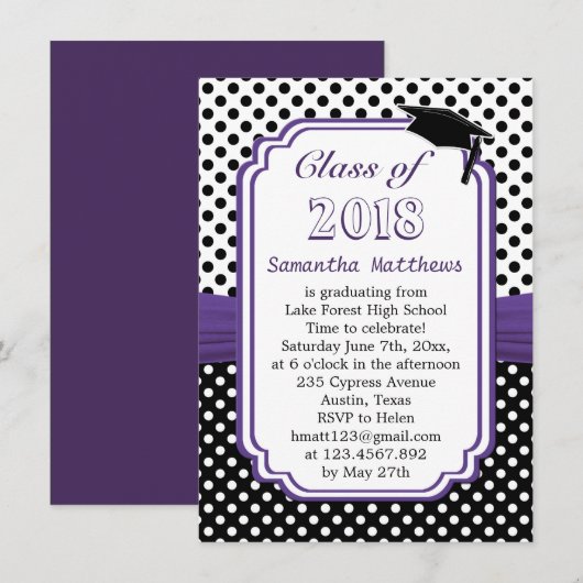 Zwart wit polka dot, mortel pet Graduation Party Kaart (Voorkant / Achterkant)