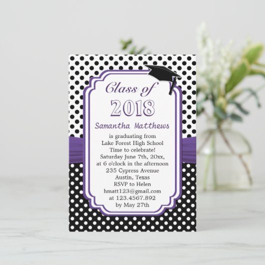 Zwart wit polka dot, mortel pet Graduation Party Kaart (Staand voorkant)