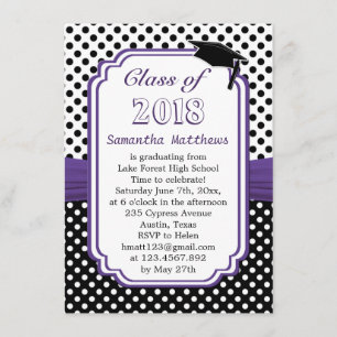 Zwart wit polka dot, mortel pet Graduation Party Kaart