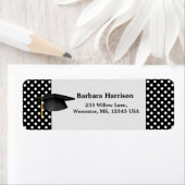 Zwart wit polka dot, mortier Afstuderen Etiket (Insitu)