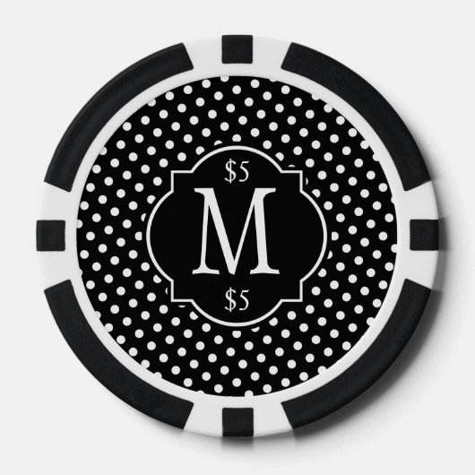 Zwart-wit polka dot patroon monogram pokerchips (Voorkant)
