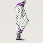 Zwart-wit polka dot patroon & strepen paarse leggings (Rechts)