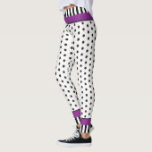 Zwart-wit polka dot patroon & strepen paarse leggings (Links)