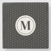 Zwart-wit Polka Dot Pattern Monogram Stenen Onderzetter (Voorkant)