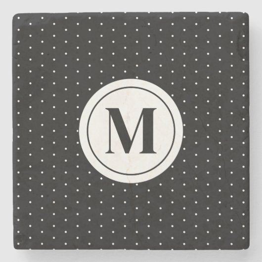 Zwart-wit Polka Dot Pattern Monogram Stenen Onderzetter (Voorkant)