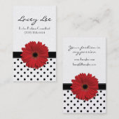 Zwart-wit Polka Dot Red Gerbera Daisy Visitekaartje (Voorkant / Achterkant)