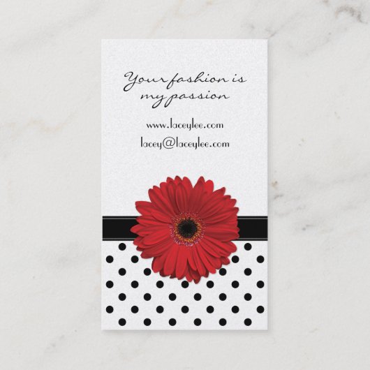Zwart-wit Polka Dot Red Gerbera Daisy Visitekaartje (Achterkant)