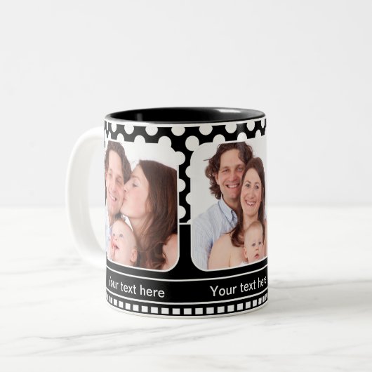 Zwart-wit Polka Dot Retro Foto Lijst Mok (Voorkant links)