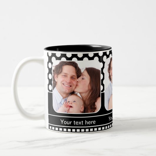 Zwart-wit Polka Dot Retro Foto Lijst Mok (Links)