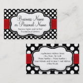 Zwart/Wit Polka Dot Rood Lint Voor/Achterkant Visitekaartje (Voorkant / Achterkant)