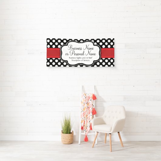 Zwart/Wit Polka Dot Rood Lint Zakelijk/Verjaardag Spandoek (Insitu)