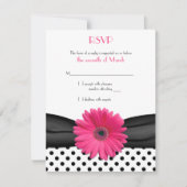 Zwart Wit Polka Dot Roze Daisy Wedding RSVP (Voorkant)