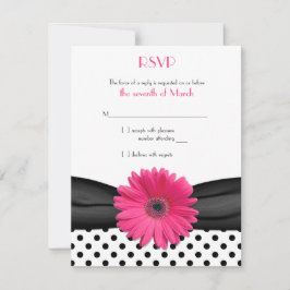 Zwart Wit Polka Dot Roze Daisy Wedding RSVP Kaartje